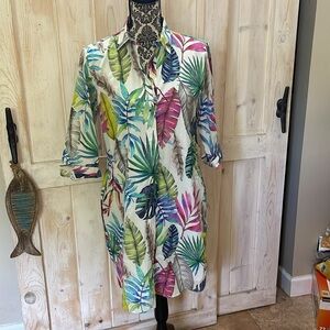 COPY - Vilagallo Cotton 3/4 Sleeve Shirt Dress Colorful Tropical Leaf Print EU/…